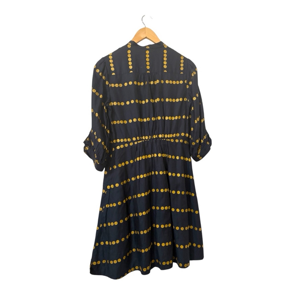 Blue Midi Dress with V-Neck and Bishop Sleeves - Picture 2 of 5